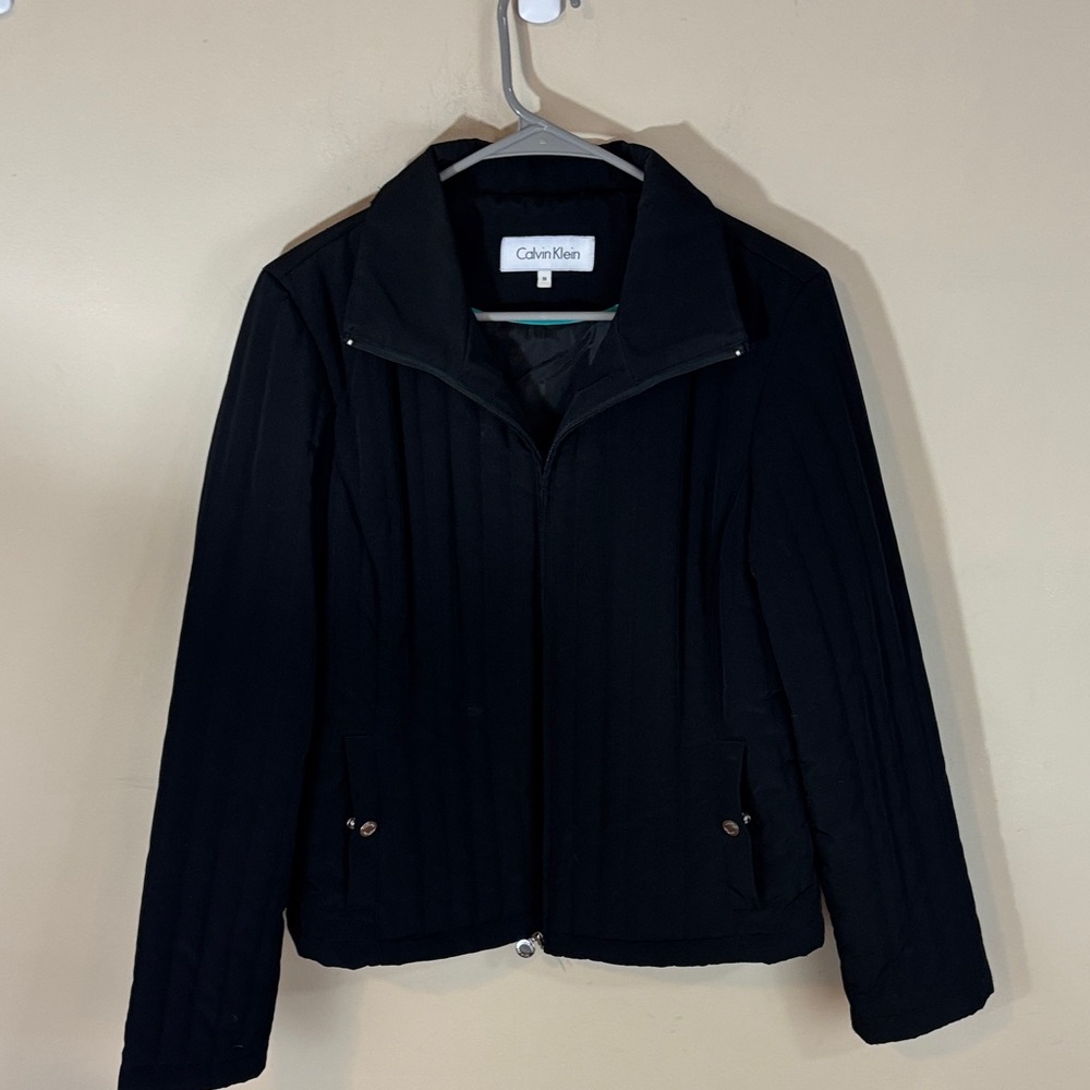 Black Calvin Klein Quilted Lightweight Fill Zip Jacket  Silver Hardware Size M - Picture 14 of 14